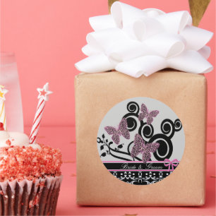 Pegatina Redonda Las mariposas Bride & Groom se revolcan en blanco 