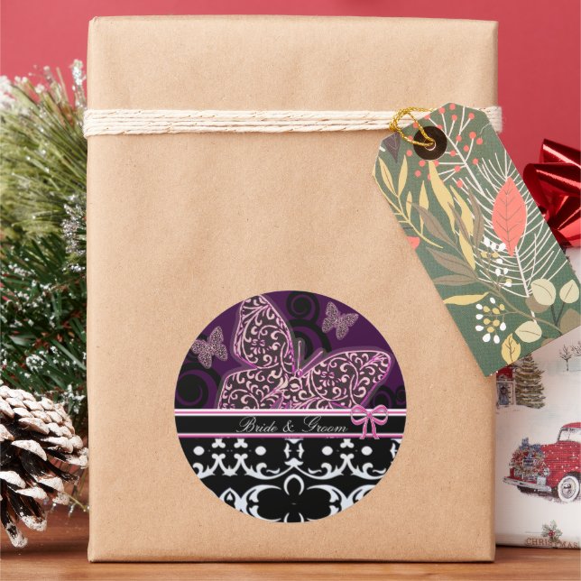 Pegatina Redonda Las mariposas Bride & Groom se revolcan en blanco  (Vacaciones)