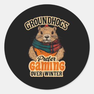 Pegatina Redonda Las marmotas prefieren los juegos a febrero de inv