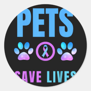 Pegatina Redonda Las mascotas salvan vidas Animal de apoyo emociona
