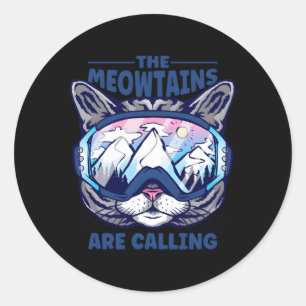Pegatina Redonda Las Meowtains Llaman A Esquiar Gogles De Snowboard
