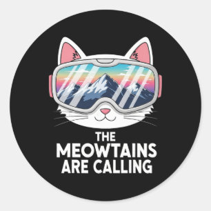 Pegatina Redonda Las montañas me llaman Humor divertido de gato ama