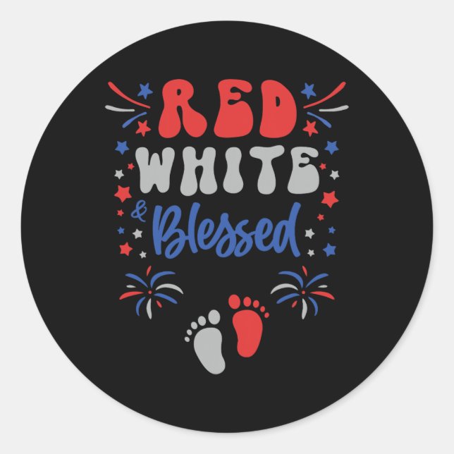 Pegatina Redonda Las Mujeres 4 De Julio Embarazo Vestido Blanco Roj (Anverso)