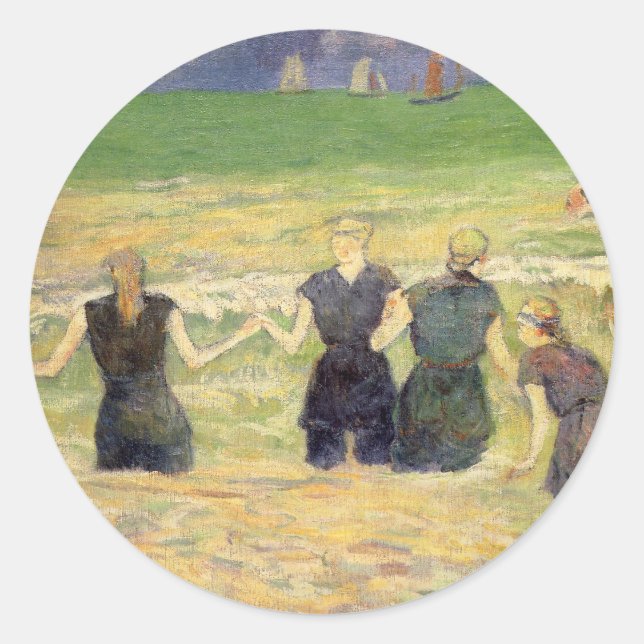 Pegatina Redonda Las mujeres bañan a Dieppe por Paul Gauguin (Anverso)