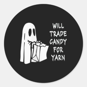 Pegatina Redonda Las Mujeres Comerciarán Candy Por Yarn Funny Hallo