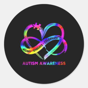 Pegatina Redonda Las mujeres con infinito autismo cardíaco concient