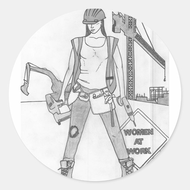 Pegatina Redonda Las mujeres en el trabajo (Anverso)