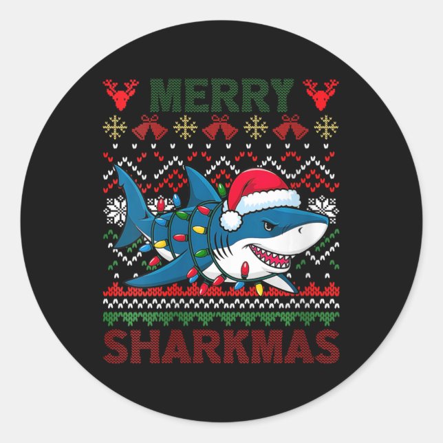 Pegatina Redonda Las mujeres morían tiburones Navidades feos tiburó (Anverso)