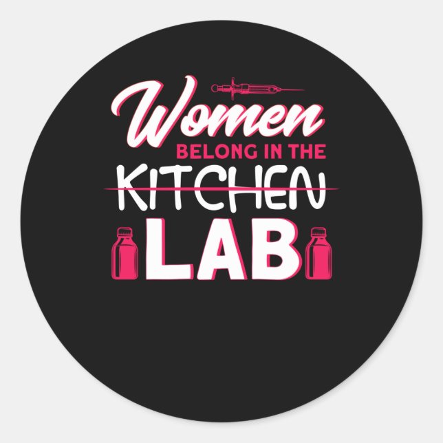 Pegatina Redonda Las mujeres pertenecen al laboratorio (Anverso)