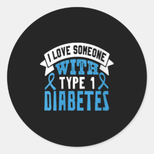 Pegatina Redonda Las mujeres tipo 1 aman la diabetes juvenil azul