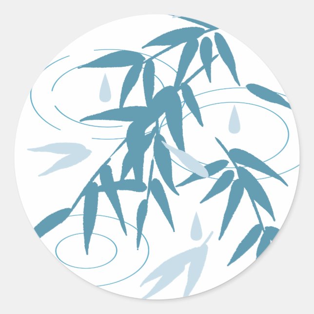 Pegatina Redonda Las olas y las hojas de bambú tras la lluvia (Anverso)