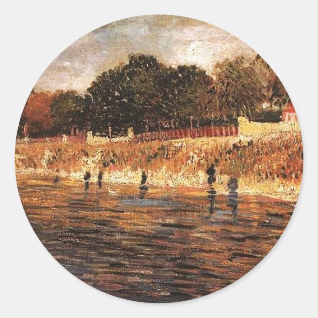 Pegatina Redonda Las orillas del Sena, Vincent van Gogh (Anverso)
