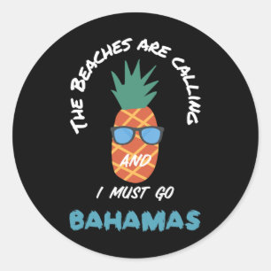 Pegatina Redonda Las playas están llamando a Bahamas Souvenir Pinea