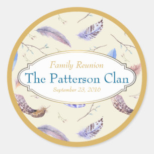 Pegatina Redonda Las plumas acuarelas con una unión de marcos flota