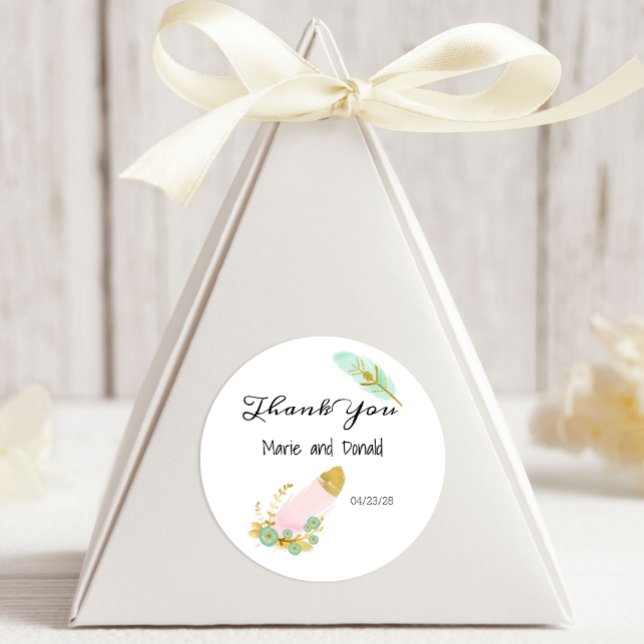 Pegatina Redonda Las plumas de oro y rosado del Boho (Subido por el creador)