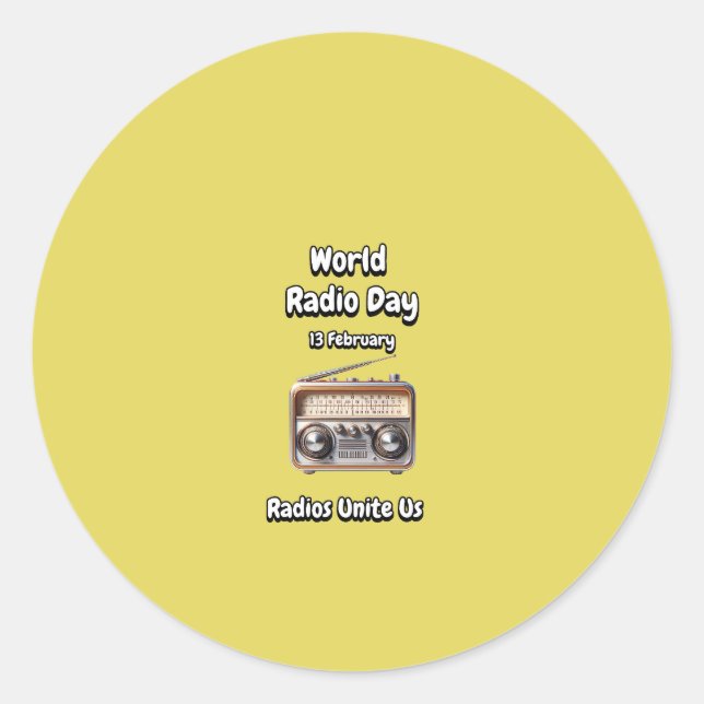 Pegatina Redonda Las Radios Nos Unen. Día Mundial de la Radio (WRD) (Anverso)