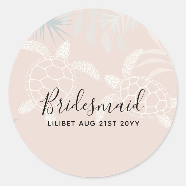 Pegatina Redonda Las tortugas marinas Beach Coral y Turquesa Bridal (Anverso)