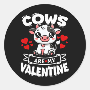 Pegatina Redonda Las Vacas Son Mi San Valentín Niño Pequeño Vaca Li