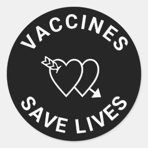 Pegatina Redonda Las vacunas salvan vidas negros corazones blancos