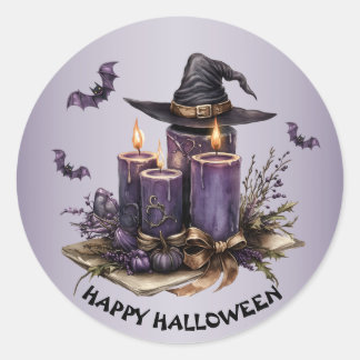 Pegatina Redonda Las velas púrpuras de Halloween dan miedo