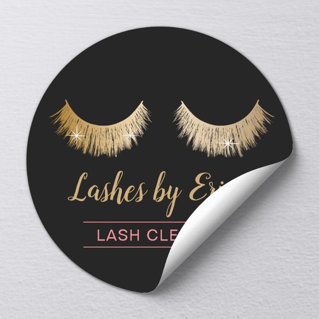 Pegatina Redonda Lash Cleaner Moderno Faux Gold Eyelash Extensiones (Subido por el creador)