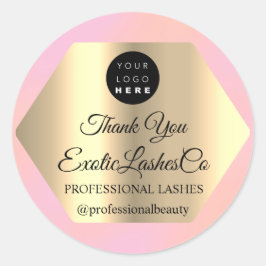 Pegatina Redonda Lash Gracias por maquillarse el logotipo de oro de