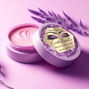 Pegatina Redonda Lash Packaging Makeup Artist Gold Purple Eyes