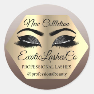 Pegatina Redonda Lash Packaging Makeup Artista Oro Ojos Personaliza