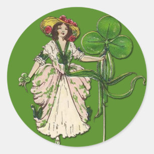 Pegatina Redonda Lassie irlandés con Pegatinas Shamrock