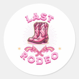 Pegatina Redonda last rodeo bachelorette party pink cowgirl