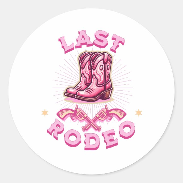 Pegatina Redonda last rodeo bachelorette party pink cowgirl (Anverso)