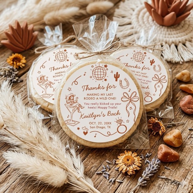Pegatina Redonda Last Rodeo Disco Cowgirl Bachelorette Party Favor (Subido por el creador)