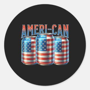 Pegatina Redonda Lata de cerveja divertida americana Bandera patrió