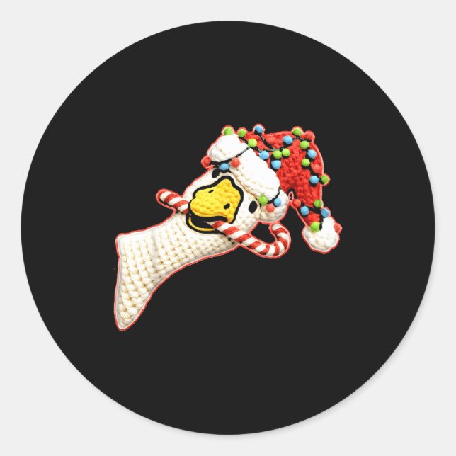 Pegatina Redonda Latch Hook Faux Yarn Funny Goose Christmas Crochet (Anverso)