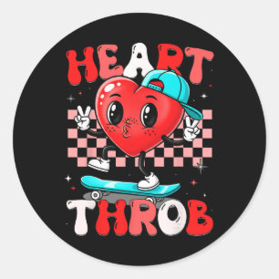 Pegatina Redonda Latido del Corazón Retro Groovy San Valentín Hombr