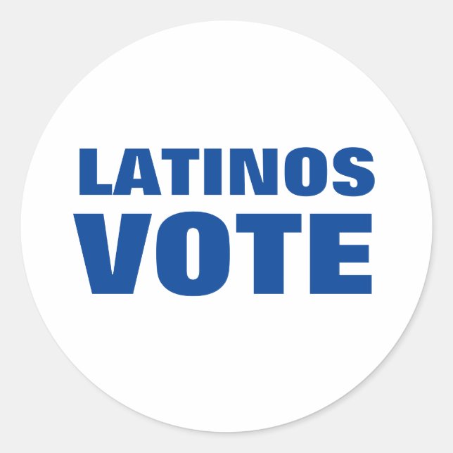 Pegatina Redonda Latinos votan voto voto voto voto latino azul y bl (Anverso)