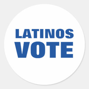 Pegatina Redonda Latinos votan voto voto voto voto latino azul y bl