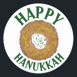 Pegatina Redonda Latkes Felices Fiestas Judías en Hanukkah Chanukah<br><div class="desc">El diseño presenta un original ilustracion de marca de un delicioso panqueque de patata de latke con crema agria, un producto básico de la cocina judía de vacaciones. ¡Ideal para las celebraciones de Hanukkah! Este diseño de latkes de Chanukah también está disponible en otros productos. En esta tienda también hay...</div>