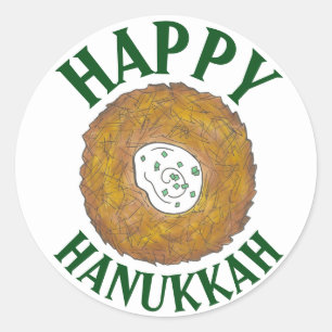 Pegatina Redonda Latkes Felices Fiestas Judías en Hanukkah Chanukah