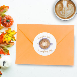 Pegatina Redonda Latte de Calabaza Aquarela Pumpkin Spice