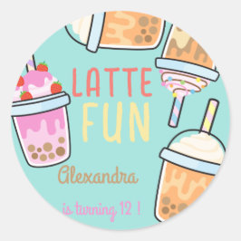Pegatina Redonda Latte divertido café bebé cumpleaños