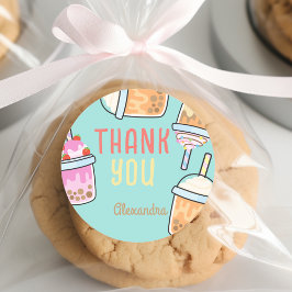 Pegatina Redonda Latte divertido café bobba té cumpleaños gracias