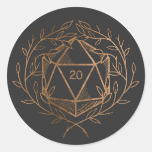 Pegatina Redonda Laureados negros y dorados D20 dados