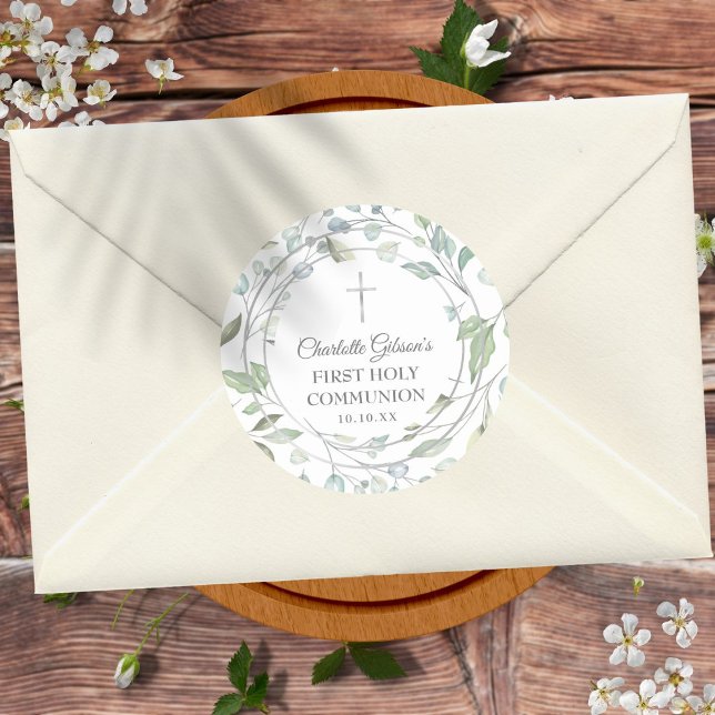 Pegatina Redonda Laurel Garland Silver primera comunión sagrada (Subido por el creador)