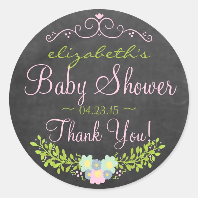 Pegatina Redonda Laurel sobre Chalkboard se ve rosa y verde (Anverso)