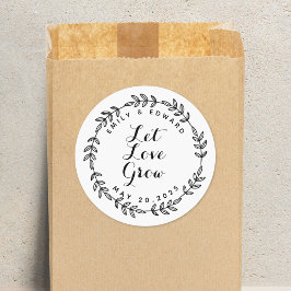 Pegatina Redonda Laurel Wreath deja que el amor crezca el favor de 