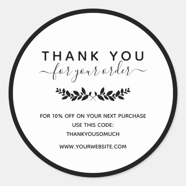 Pegatina Redonda Laurel Wreath Gracias Por El Orden (Anverso)