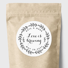 Pegatina Redonda Laurel Wreath Love es Brewing Wedding Favor