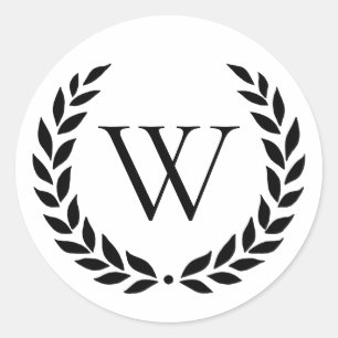 Pegatina Redonda Laurel Wreath Monogramed Inicial