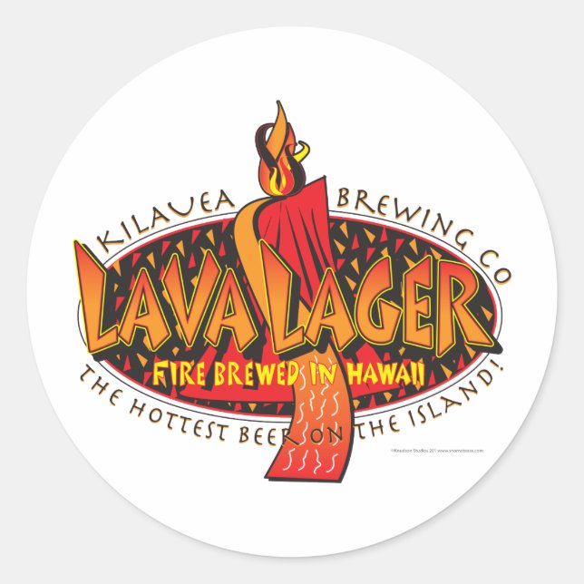 Pegatina Redonda Lava Lager Hawai Beer (Anverso)